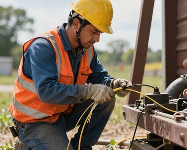 Close-up of hands performing preventive maintenance on fiber optic equipment.