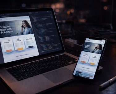 Web design and development on laptop and mobile, optimized for performance and speed