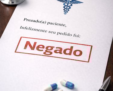 crie uma foto ultrarrealista e em alta resolução com com documento médico + carimbo de negativa. dei