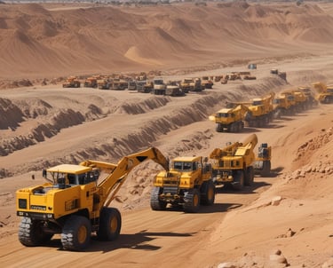 Close-up of raw mineral samples including monazite and tantalite on a table.