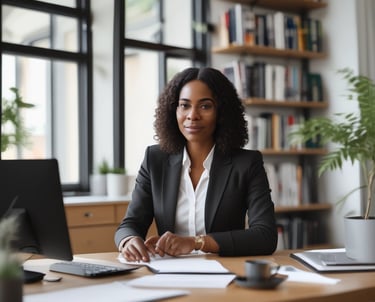 A calm workspace with warm cream tones and metallic gold accents, featuring a sleek laptop open to a simple email capture form.