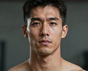 Close up portrait of a fit male athlete with a clean, empowering expression, representing the brand's performance coaching side.