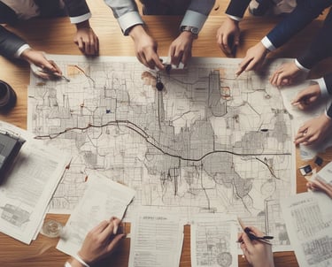 A coach guiding a focused sales team around a conference table with charts and laptops.