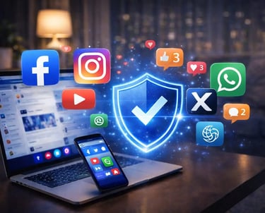 antivirus protection for Facebook Instagram WhatsApp X YouTube TikTok Telegram social media security on smartphone and laptop