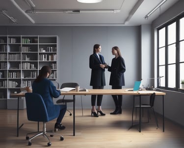 A warm consultation between a lawyer and a family in a cozy office setting.