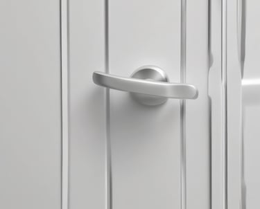 Close-up of a sleek titanium dioxide antibacterial door handle in a hospital setting.
