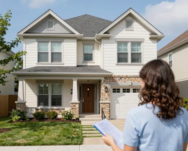 Close-up of a checklist with photos of furniture and fixtures.