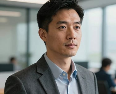 Professional headshot of a person in North American business casual attire, looking focused and approachable in a modern office setting with soft natural lighting.