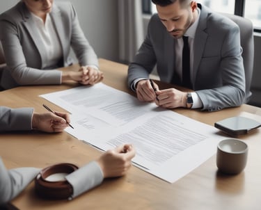 A family sitting together in a cozy living room discussing legal matters with a professional.