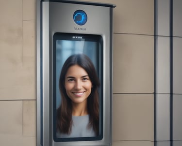 Close-up of a modern security camera mounted on a building corner.
