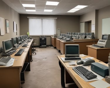 An organized office space with files and furniture being removed thoughtfully.
