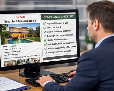 Real estate agent inspecting compliance checklist before listing the property in Australia