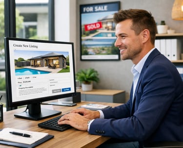 Real estate agent creating compliant property listing using digital tools in Australia