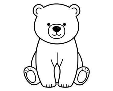 Printable polar bear coloring page for kids featuring a cute hand-drawn winter animal illustration.