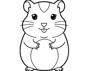 A cute hamster coloring page for kids featuring a simple line art drawing of a friendly rodent.