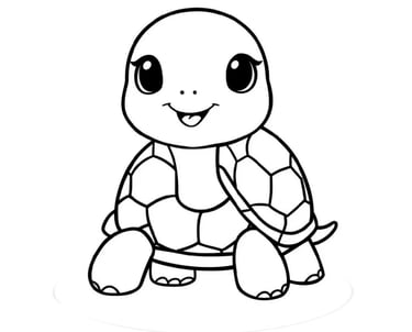 Cute baby turtle coloring page for kids featuring a simple black and white outline illustration.