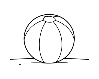 Printable beach ball coloring page for kids featuring a simple line art illustration.