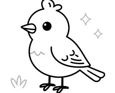 Simple bird coloring page for kids featuring a cute cartoon bird outline with stars.