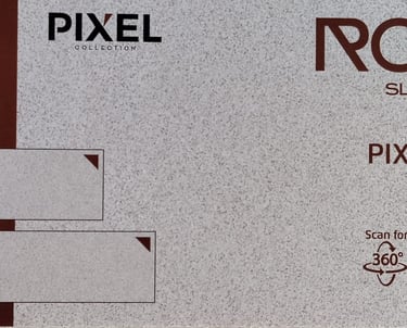 Pixel Snow 15mm thick fullbody rock slabs available in large format sizes with a textured white finish.