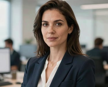 A professional portrait of a woman in a tech-focused North American office, looking confidently at the camera. Soft, high-key lighting.