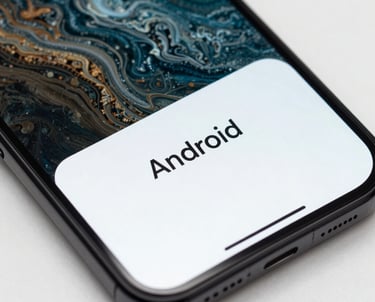 Macro shot of a high-end smartphone screen showing fluid, modern animations and bold typography in an Android environment. Bright, crisp North American photography style.