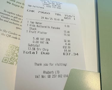 Check from Darwin Brasserie, Sky Garden, London, UK