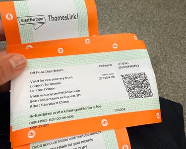 Great Northern (GN) National Rail ticket to Cambridge from London, UK