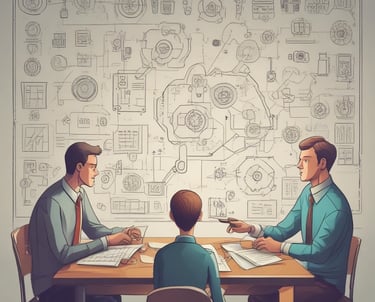 A diverse team collaborating around a whiteboard filled with colorful strategy notes.