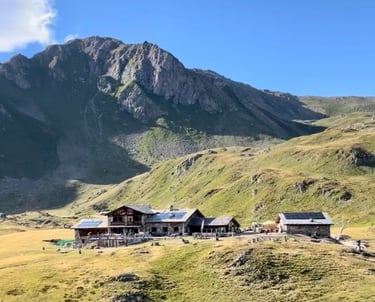 Rifugio Mont Fallère mountain hut in the Aosta Valley Alps, along the M2M gravel route