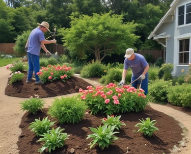 A man mowing a lawn with a lawn mower
