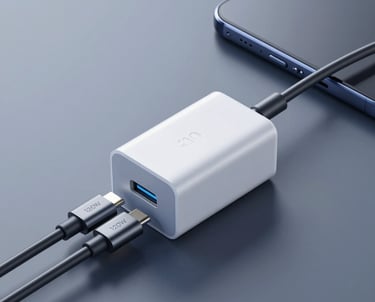 A sleek, glowing zelvix™ fast charger resting on a dark surface with electric blue neon accents highlighting its futuristic design.