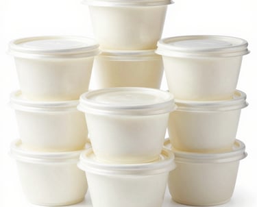A close-up of clear thermoformed cups stacked neatly on a production line.