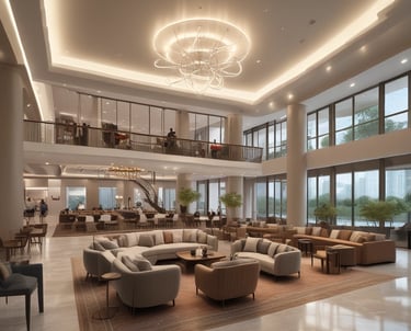 A vibrant clubhouse with residents enjoying indoor games and social lounges.