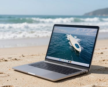 A sleek workspace with multiple screens displaying code and data analytics.