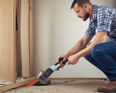 A professional handyman fixing a leaky faucet in a modern kitchen.