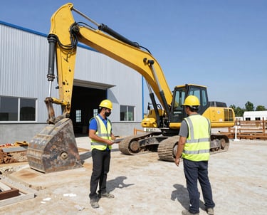 A professional construction team working on a modern commercial building site in San Salvador.