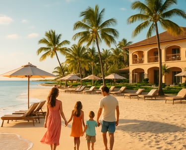 family beach vacation at sunset
