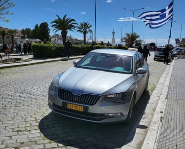 Grey Skoda Superb taxi by Philippi Taxi for comfortable rides and VIP transfers in Kavala.