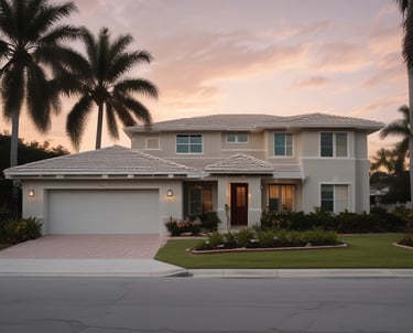 Inspector examining the foundation of a modern home with a clipboard.