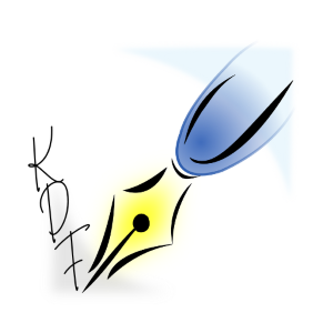 a pen and ink pen with the authors initials, kdf