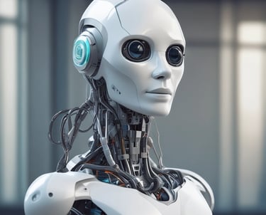 A sleek, modern workspace with AI-powered tools displayed on multiple screens.