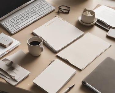 A planner coordinating details with clients, surrounded by event planning materials.