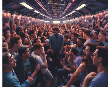 A bright yellow converted city bus equipped with technology gear parked in a sunny urban area.