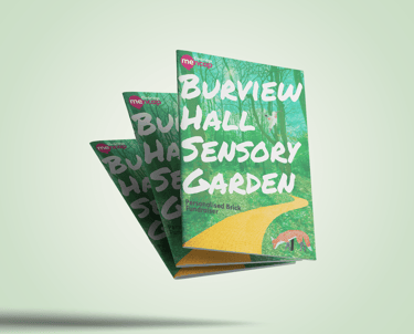 burview sensory garden mencap charity campaign leaflet with yellow brick road theme and mosaics