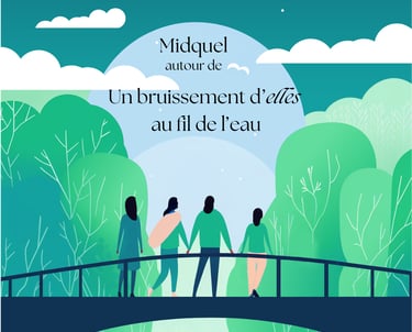 4 Quatre silhouettes féminines sur un pont au-dessus d'un canal.