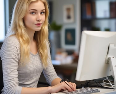 Young student using a quantum energy device while studying at a desk.