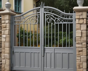 Automatic garden gate smoothly opening with a remote control in hand.