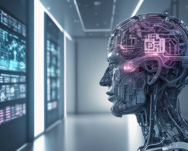 A professional consultant discussing AI strategies with a client over a laptop.