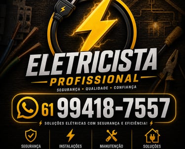 de eletricista profissional com contato para instalações, manutenção e reparos elétricos residenciais.