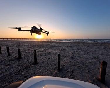Flying the DJI Air 3S near Horace Caldwell Pier in Port Aransas, Texas